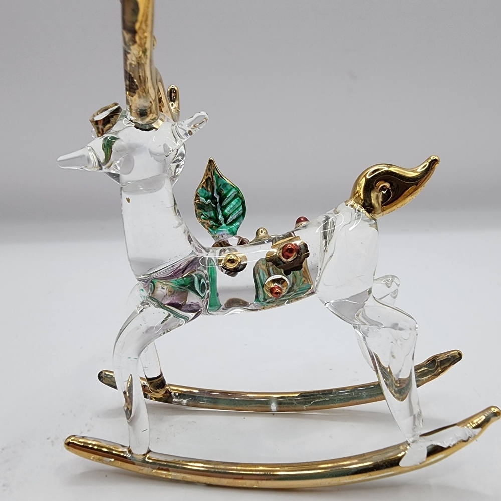 Vintage Rocking Horse 3" Hand Blown Glass Art Figurine Christmas - Picture 4 of 5